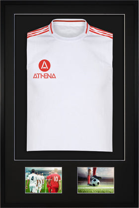 Athena Premium Wood DIY Sports Shirt Display 3D Mounted + Double Aperture Black Frame
