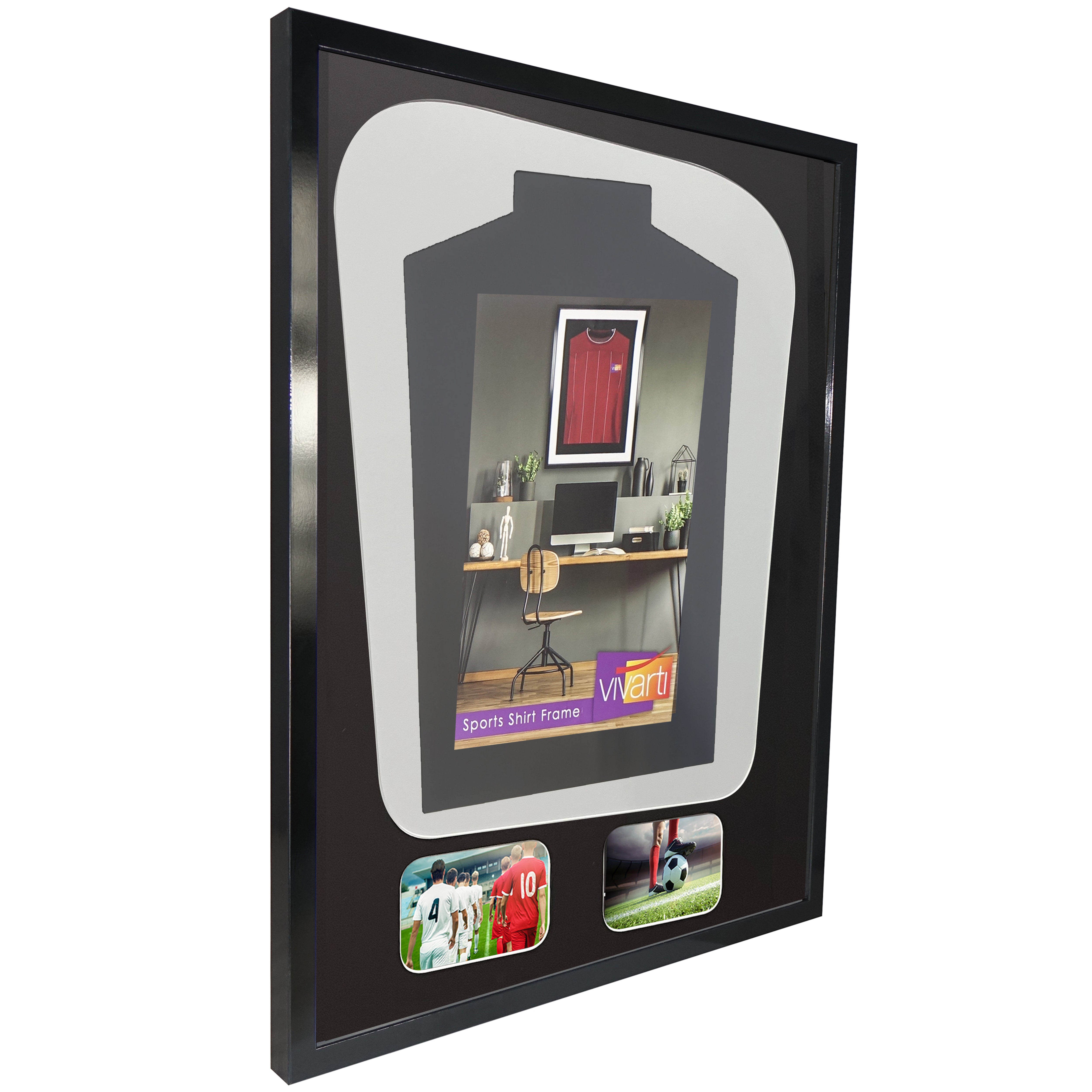 Vivarti DIY Tapered 3D Mounted+ Double Aperture Sports Shirt Display Gloss Black Frame