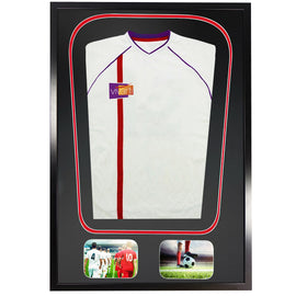 Vivarti DIY Tapered 3D Double Mounted + Double Aperture Sports Shirt Display Gloss Black Frame - 0