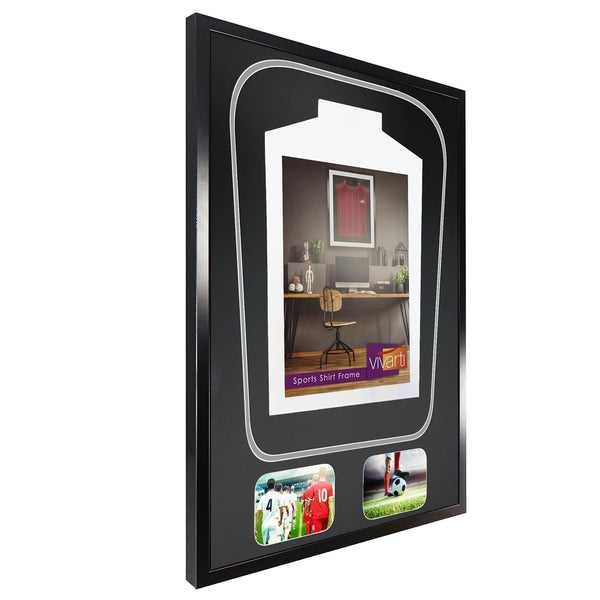 Vivarti DIY Tapered 3D Double Mounted + Double Aperture Sports Shirt Display Gloss Black Frame