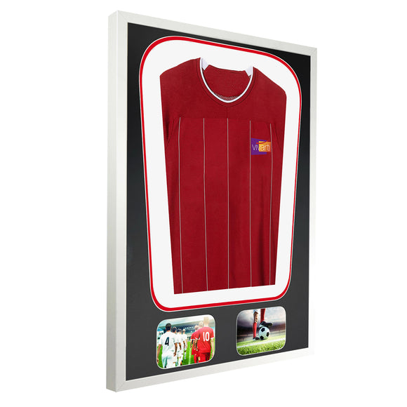 Vivarti DIY Tapered 3D Double Mounted + Double Aperture Sports Shirt Display Gloss White Frame