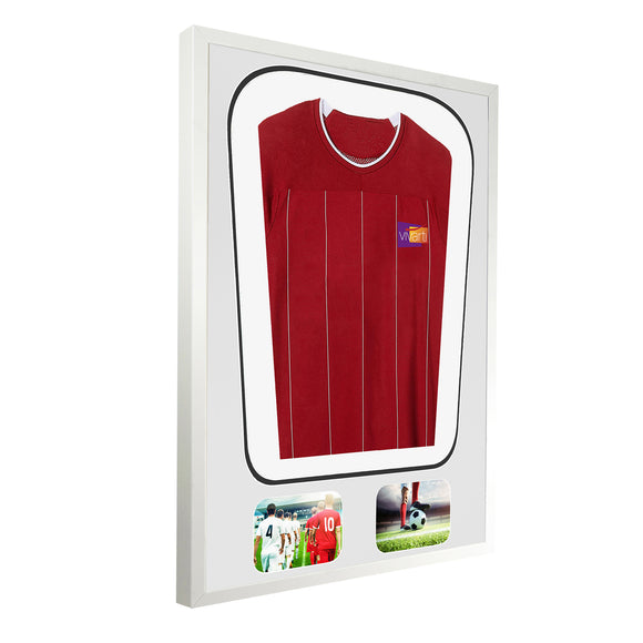 Vivarti DIY Tapered 3D Double Mounted + Double Aperture Sports Shirt Display Gloss White Frame