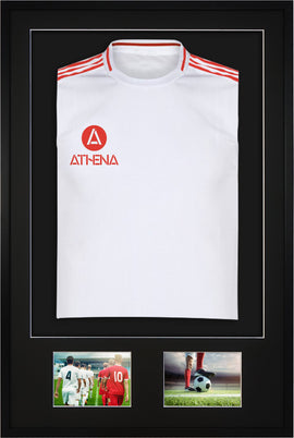 Athena Premium Wood DIY Sports Shirt Display 3D Mounted + Double Aperture Black Frame - 0