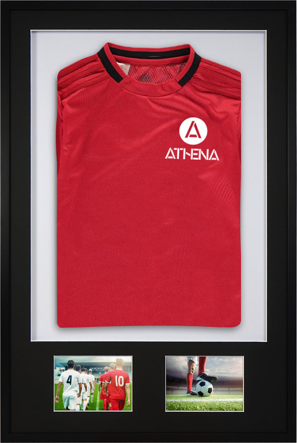 Athena Premium Wood DIY Sports Shirt Display 3D Mounted + Double Aperture Black Frame
