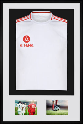 Athena Premium Wood DIY Sports Shirt Display 3D Mounted + Double Aperture Black Frame