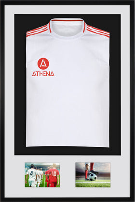 Athena Premium Wood DIY Sports Shirt Display 3D Mounted + Double Aperture Black Frame