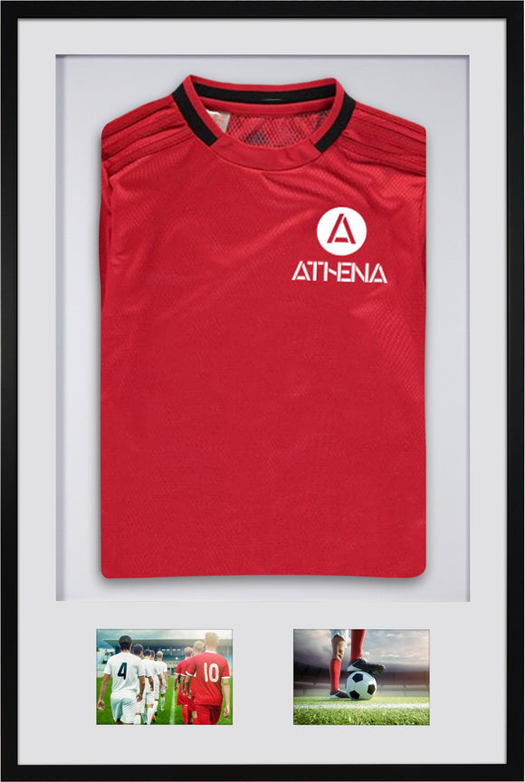 Athena Premium Wood DIY Sports Shirt Display 3D Mounted + Double Aperture Black Frame