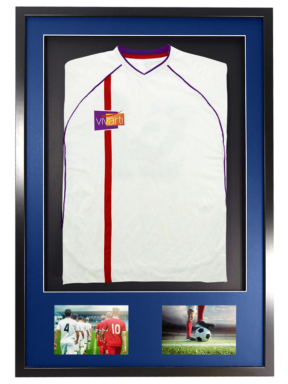 Vivarti DIY 3D Mounted + Double Aperture Sports Shirt Display Black Frame with Colour Mounts
