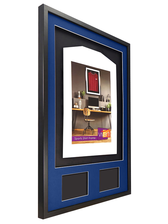 Vivarti DIY 3D Mounted + Double Aperture Sports Shirt Display Black Frame with Colour Mounts