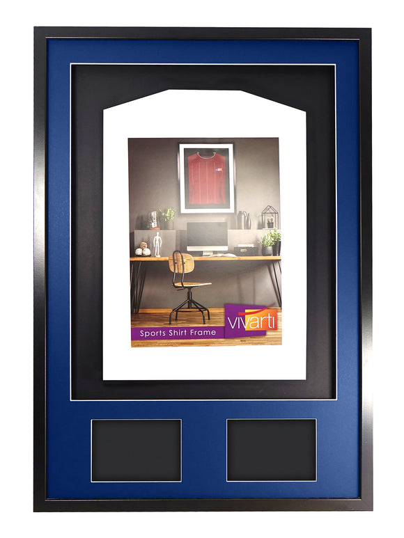 Vivarti DIY 3D Mounted + Double Aperture Sports Shirt Display Black Frame with Colour Mounts