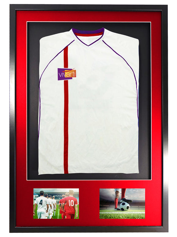Vivarti DIY 3D Mounted + Double Aperture Sports Shirt Display Black Frame with Colour Mounts