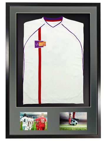 Vivarti DIY 3D Mounted + Double Aperture Sports Shirt Display Black Frame with Colour Mounts - 0