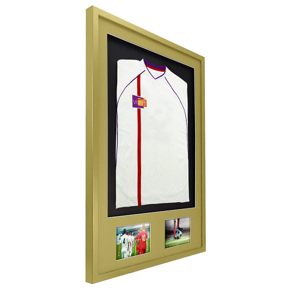Vivarti DIY 3D Mounted + Double Aperture Sports Shirt Display Gold  Frame with Colour Mounts