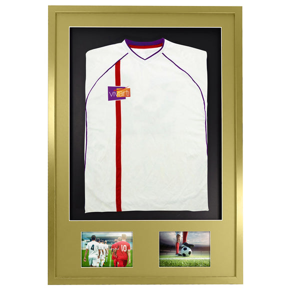 Vivarti DIY 3D Mounted + Double Aperture Sports Shirt Display Gold  Frame with Colour Mounts