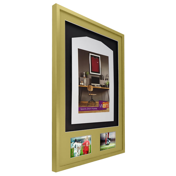 Vivarti DIY 3D Mounted + Double Aperture Sports Shirt Display Gold  Frame with Colour Mounts
