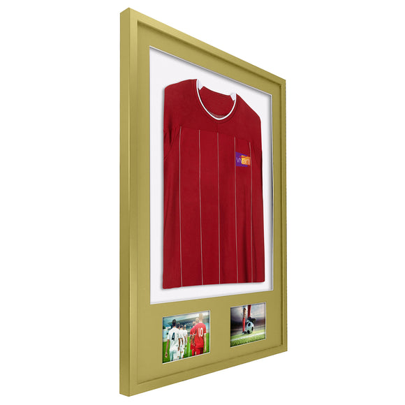 Vivarti DIY 3D Mounted + Double Aperture Sports Shirt Display Gold  Frame with Colour Mounts