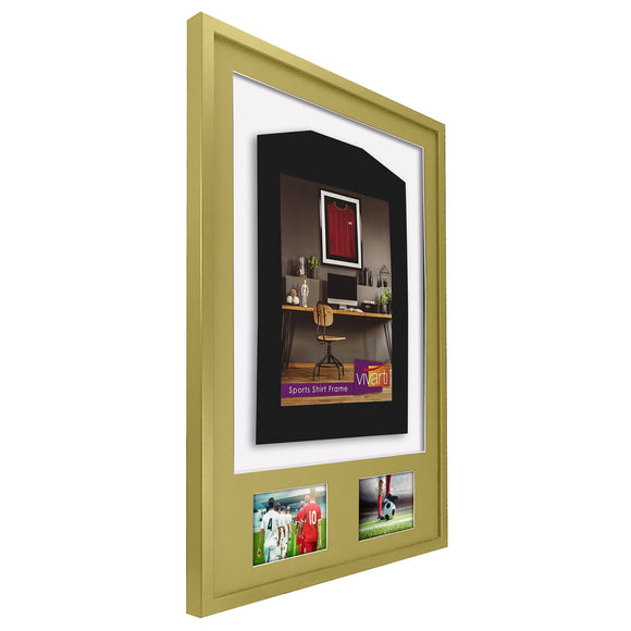Vivarti DIY 3D Mounted + Double Aperture Sports Shirt Display Gold  Frame with Colour Mounts