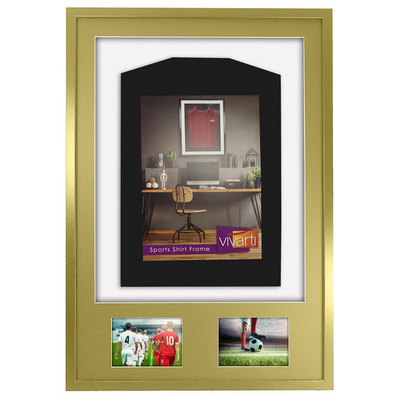 Vivarti DIY 3D Mounted + Double Aperture Sports Shirt Display Gold  Frame with Colour Mounts