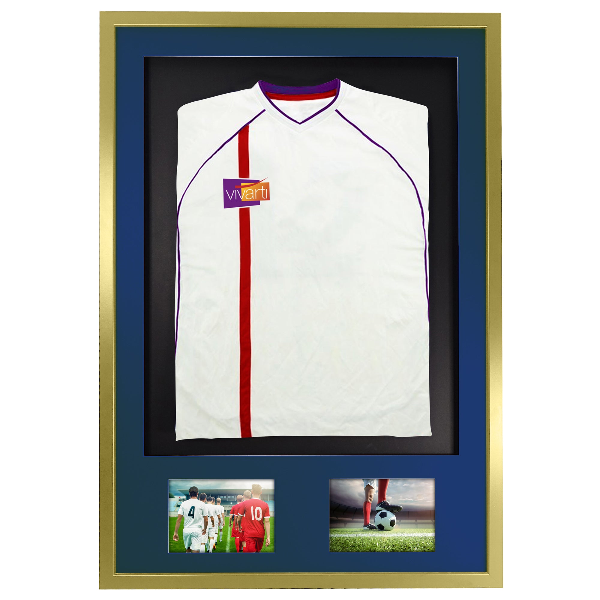 Vivarti DIY 3D Mounted + Double Aperture Sports Shirt Display Gold  Frame with Colour Mounts