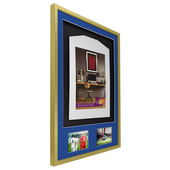 Vivarti DIY 3D Mounted + Double Aperture Sports Shirt Display Gold  Frame with Colour Mounts