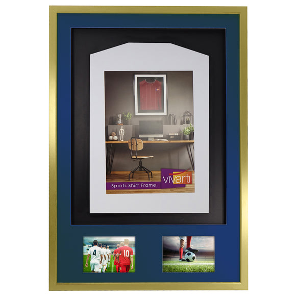 Vivarti DIY 3D Mounted + Double Aperture Sports Shirt Display Gold  Frame with Colour Mounts