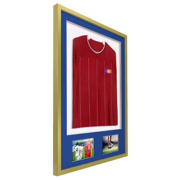 Vivarti DIY 3D Mounted + Double Aperture Sports Shirt Display Gold  Frame with Colour Mounts