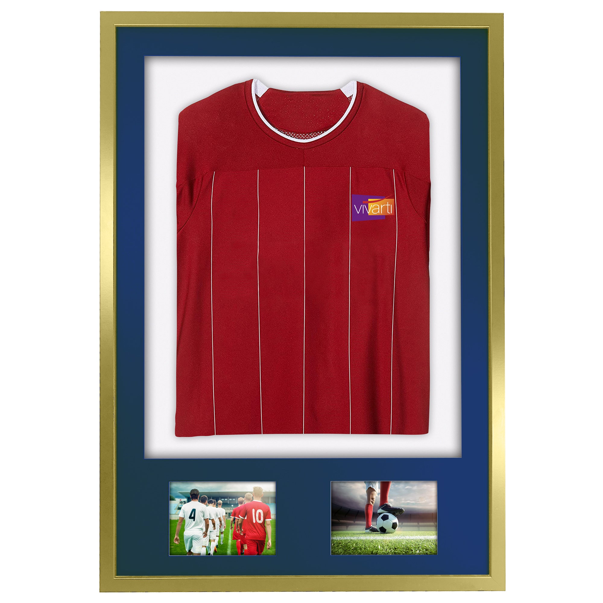 Vivarti DIY 3D Mounted + Double Aperture Sports Shirt Display Gold  Frame with Colour Mounts