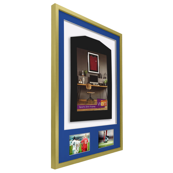 Vivarti DIY 3D Mounted + Double Aperture Sports Shirt Display Gold  Frame with Colour Mounts