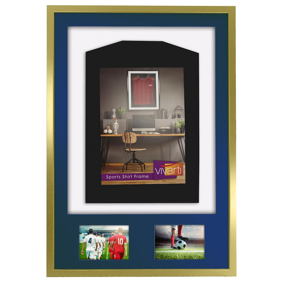 Vivarti DIY 3D Mounted + Double Aperture Sports Shirt Display Gold  Frame with Colour Mounts