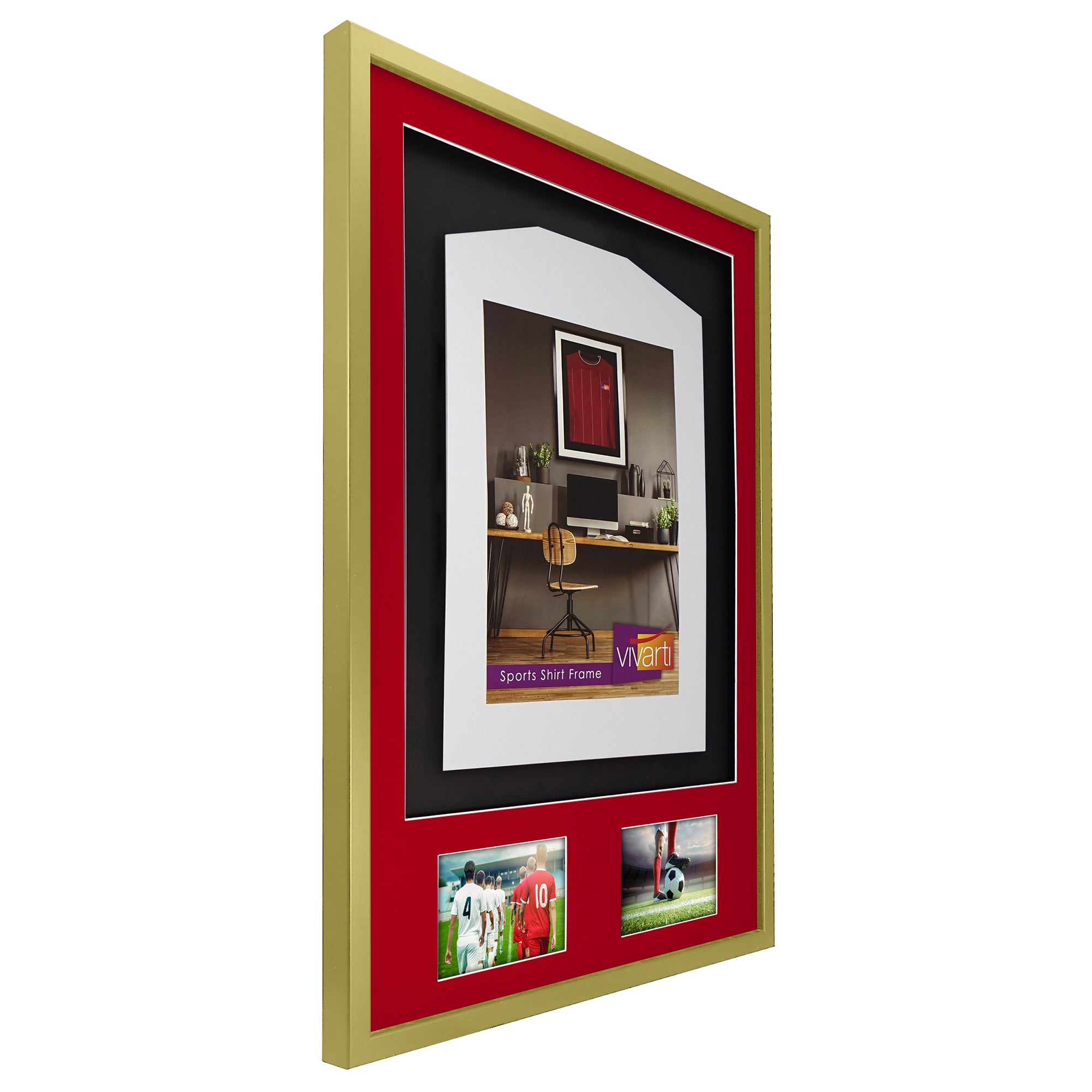 Vivarti DIY 3D Mounted + Double Aperture Sports Shirt Display Gold  Frame with Colour Mounts