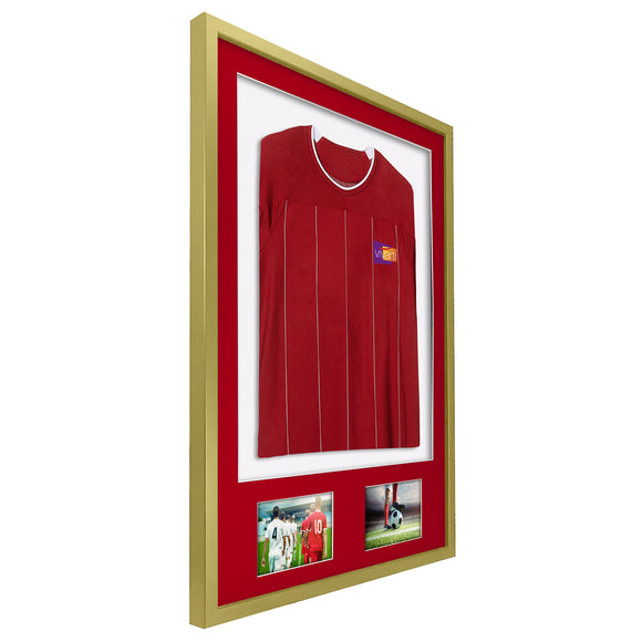 Vivarti DIY 3D Mounted + Double Aperture Sports Shirt Display Gold  Frame with Colour Mounts
