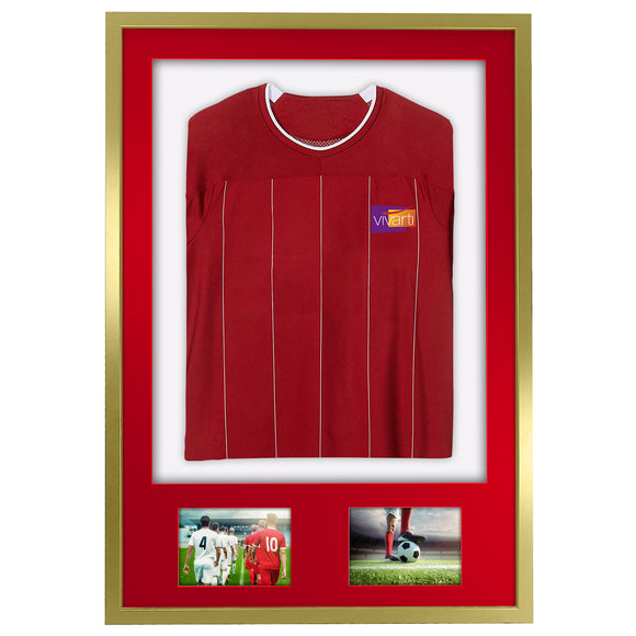 Vivarti DIY 3D Mounted + Double Aperture Sports Shirt Display Gold  Frame with Colour Mounts