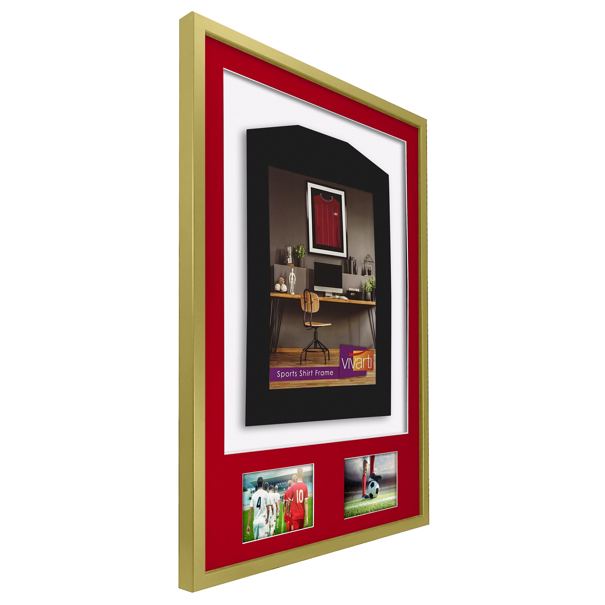 Vivarti DIY 3D Mounted + Double Aperture Sports Shirt Display Gold  Frame with Colour Mounts