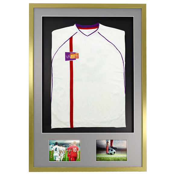 Vivarti DIY 3D Mounted + Double Aperture Sports Shirt Display Gold  Frame with Colour Mounts