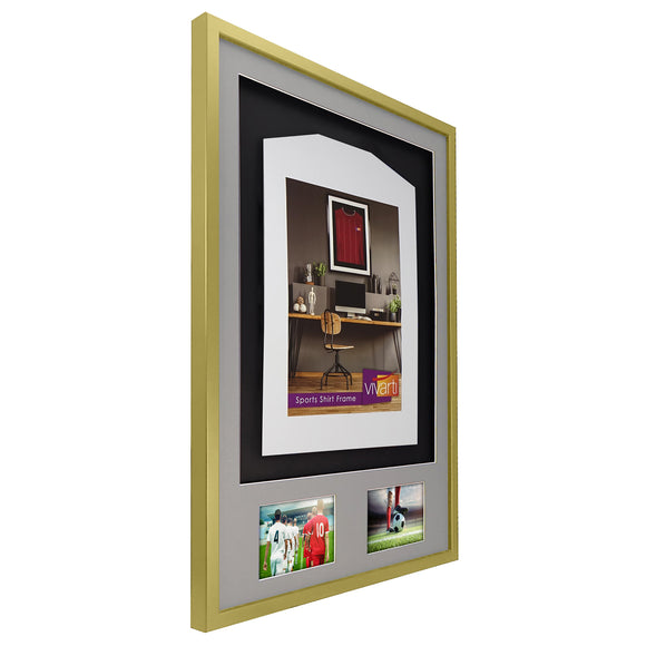 Vivarti DIY 3D Mounted + Double Aperture Sports Shirt Display Gold  Frame with Colour Mounts