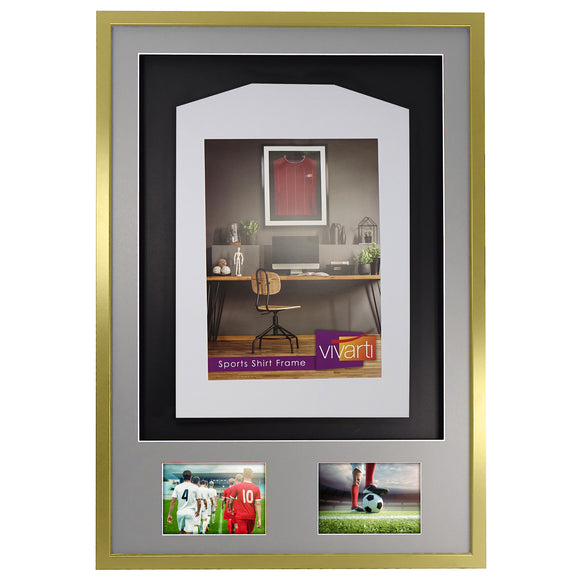Vivarti DIY 3D Mounted + Double Aperture Sports Shirt Display Gold  Frame with Colour Mounts