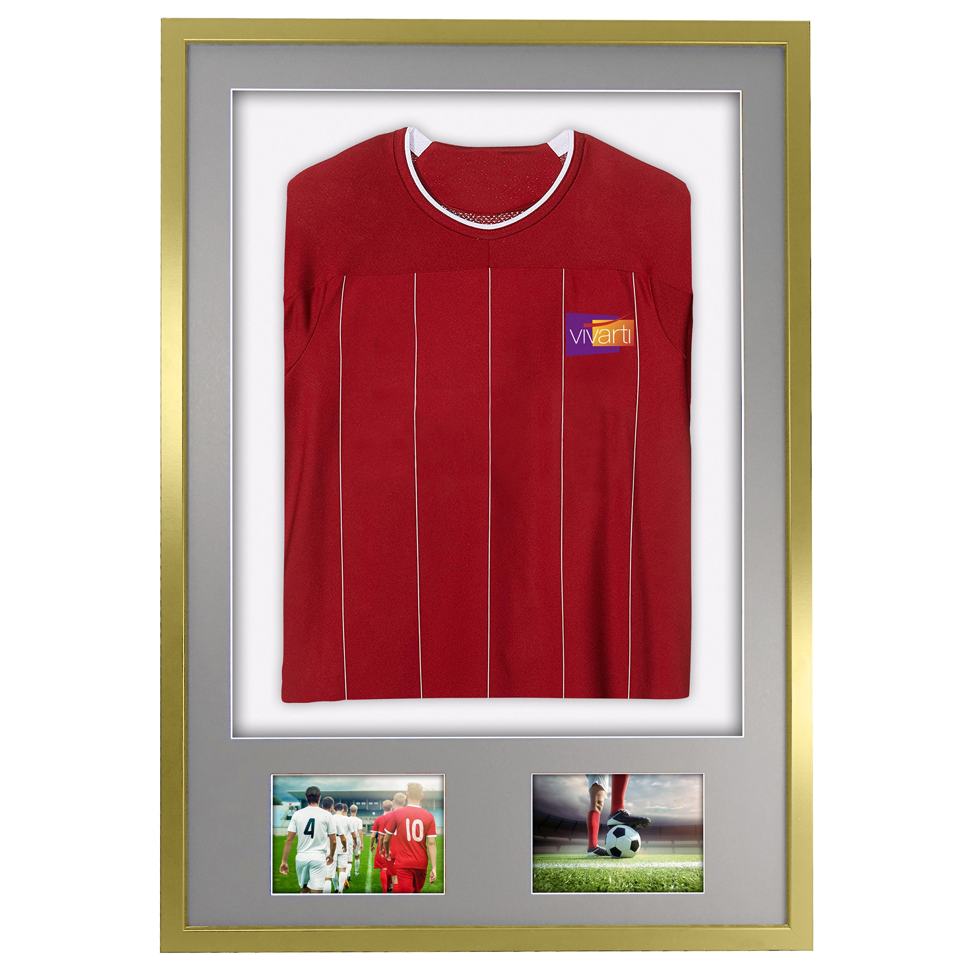 Vivarti DIY 3D Mounted + Double Aperture Sports Shirt Display Gold  Frame with Colour Mounts - 0