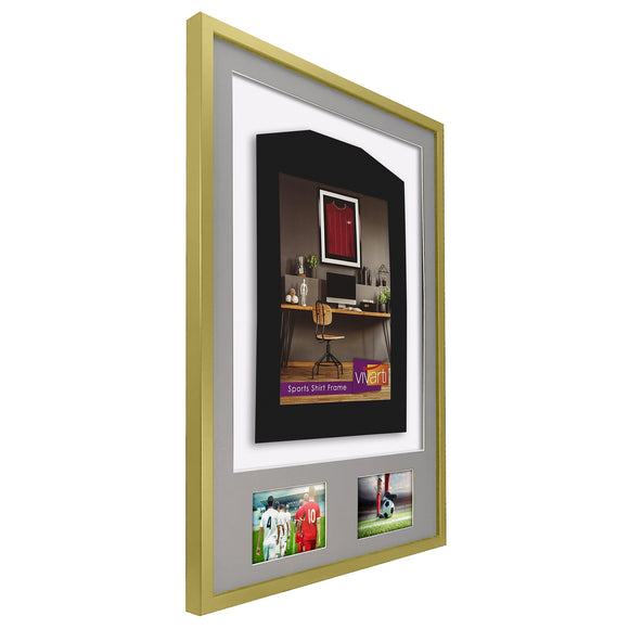 Vivarti DIY 3D Mounted + Double Aperture Sports Shirt Display Gold  Frame with Colour Mounts