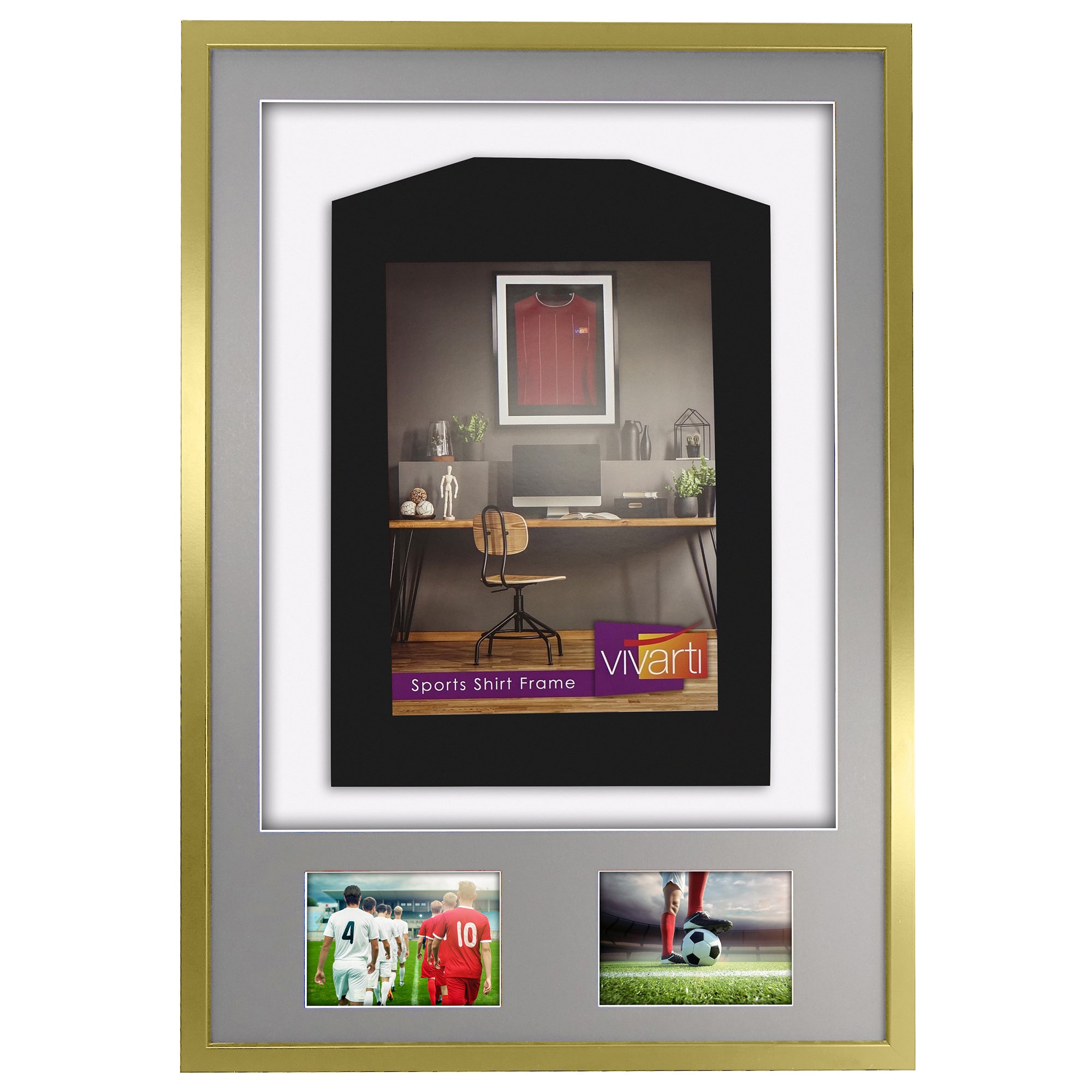 Vivarti DIY 3D Mounted + Double Aperture Sports Shirt Display Gold  Frame with Colour Mounts