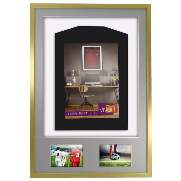 Vivarti DIY 3D Mounted + Double Aperture Sports Shirt Display Gold  Frame with Colour Mounts