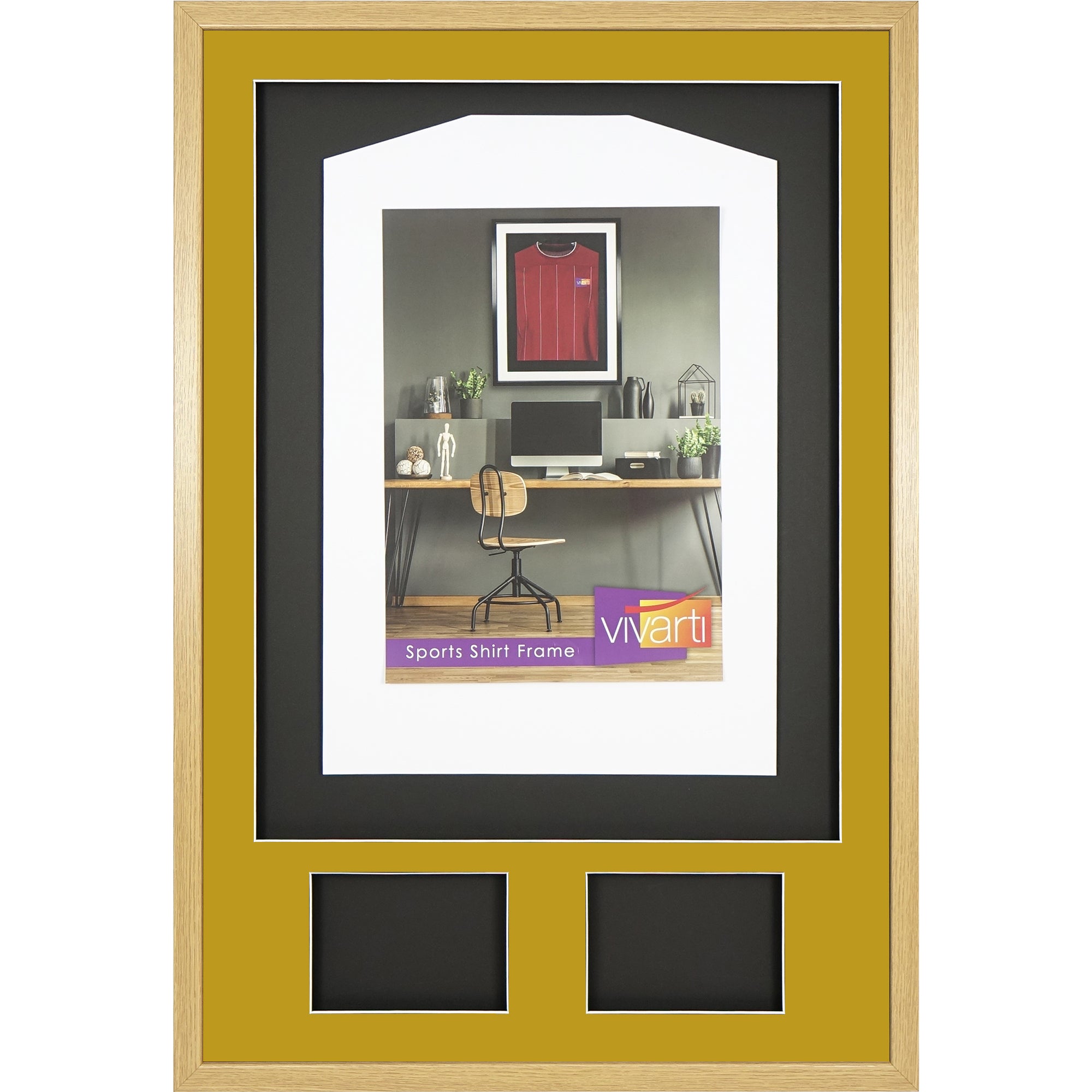 Vivarti DIY 3D Mounted + Double Aperture Sports Shirt Display Oak Frame with Colour Mounts