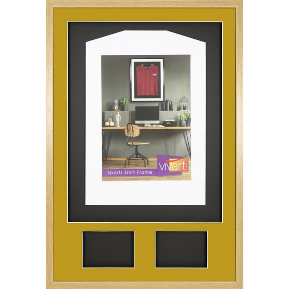 Vivarti DIY 3D Mounted + Double Aperture Sports Shirt Display Oak Frame with Colour Mounts