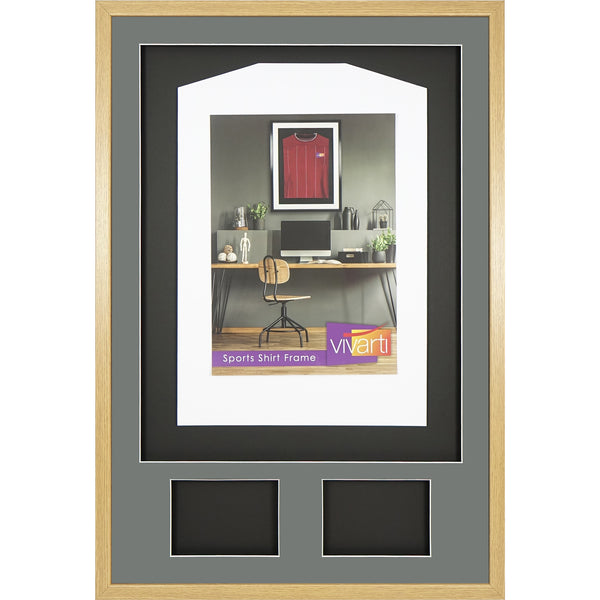 Vivarti DIY 3D Mounted + Double Aperture Sports Shirt Display Oak Frame with Colour Mounts