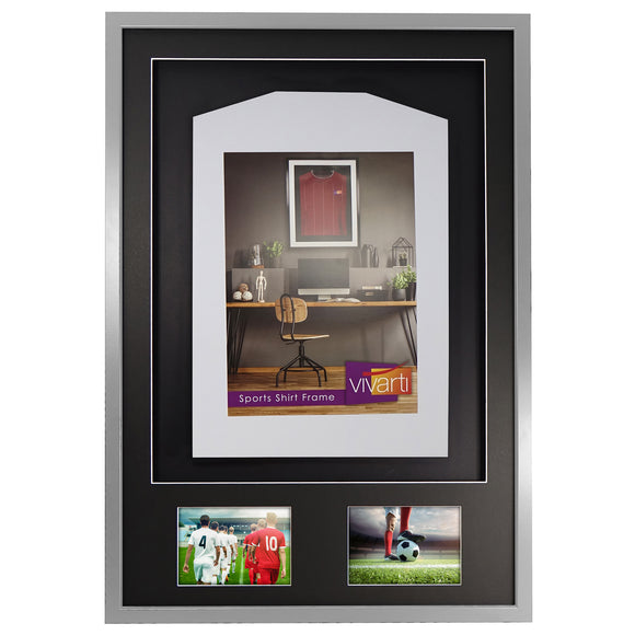 Vivarti DIY 3D Mounted + Double Aperture Sports Shirt Display Silver Frame