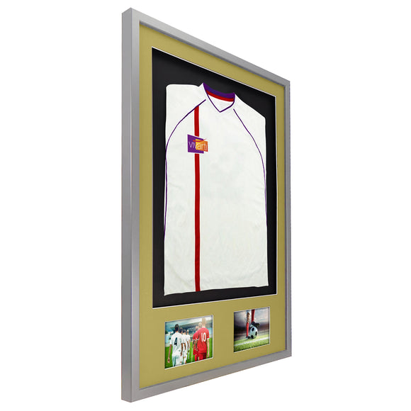 Vivarti DIY 3D Mounted + Double Aperture Sports Shirt Display Silver Frame with Colour Mounts