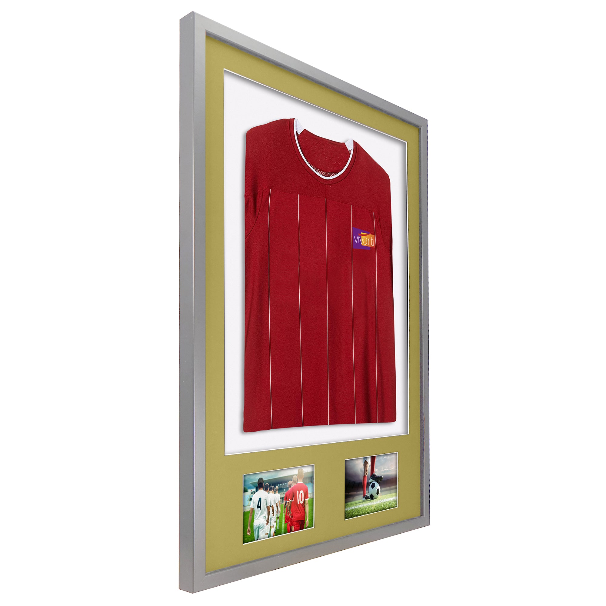 Vivarti DIY 3D Mounted + Double Aperture Sports Shirt Display Silver Frame with Colour Mounts