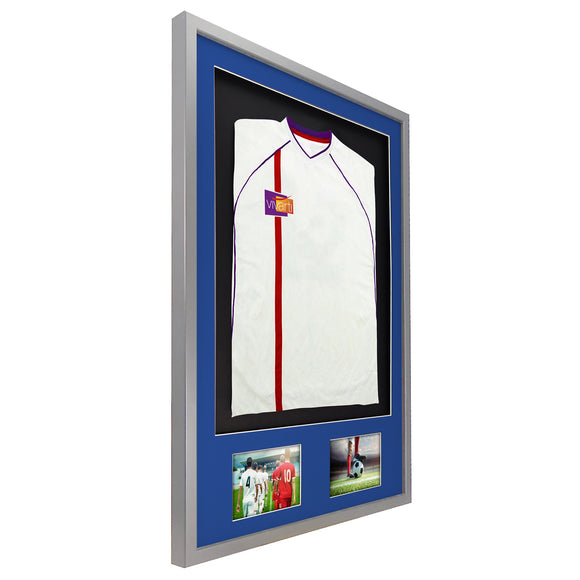 Vivarti DIY 3D Mounted + Double Aperture Sports Shirt Display Silver Frame with Colour Mounts