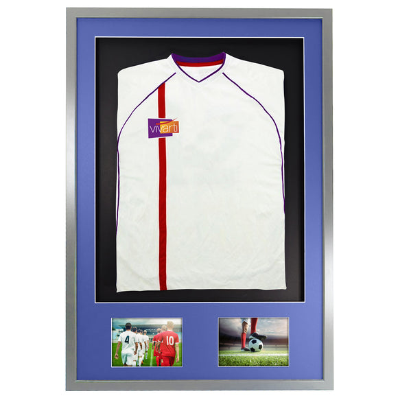 Vivarti DIY 3D Mounted + Double Aperture Sports Shirt Display Silver Frame with Colour Mounts