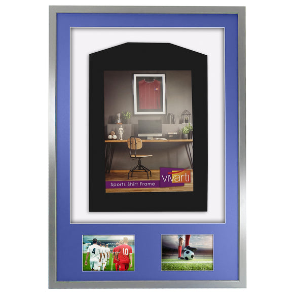 Vivarti DIY 3D Mounted + Double Aperture Sports Shirt Display Silver Frame with Colour Mounts