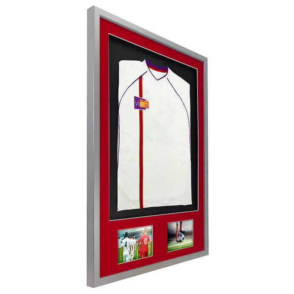 Vivarti DIY 3D Mounted + Double Aperture Sports Shirt Display Silver Frame with Colour Mounts